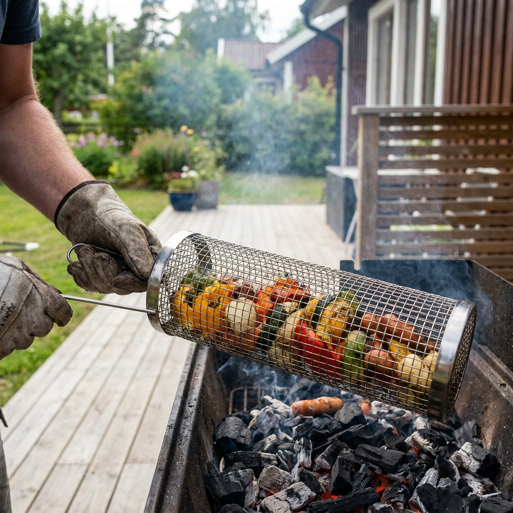 RVS Rollende Barbecue Mand – 360° Roterende Grillmand voor Groenten en Vlees