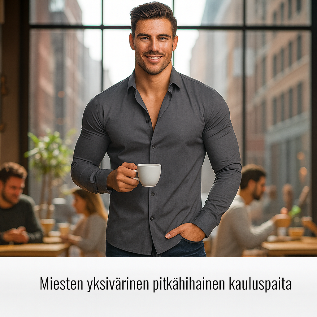 Yksivärinen miesten pitkähihainen kauluspaita