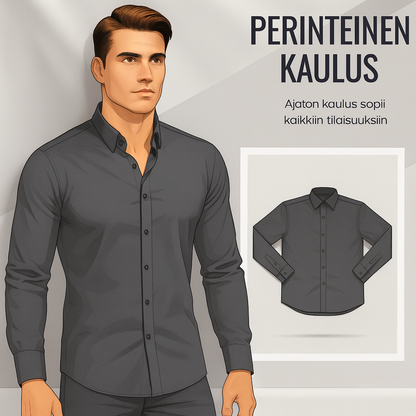 Yksivärinen miesten pitkähihainen kauluspaita