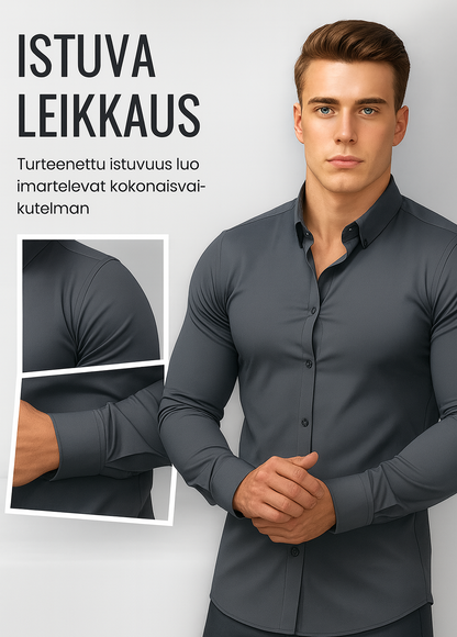 Yksivärinen miesten pitkähihainen kauluspaita