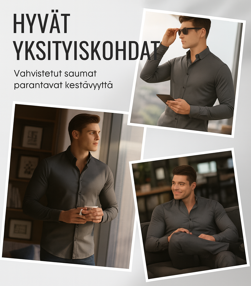 Yksivärinen miesten pitkähihainen kauluspaita