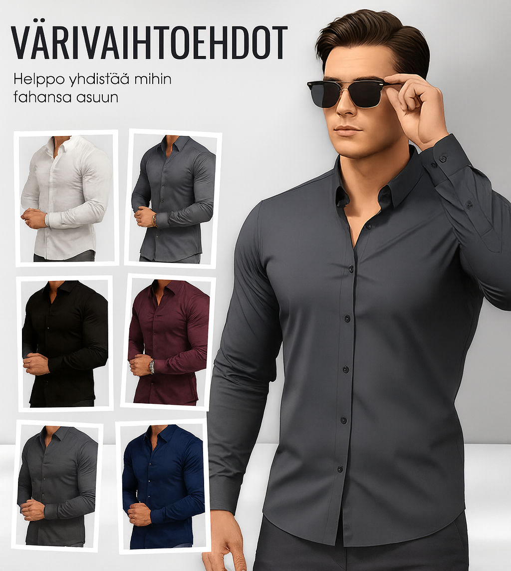 Yksivärinen miesten pitkähihainen kauluspaita