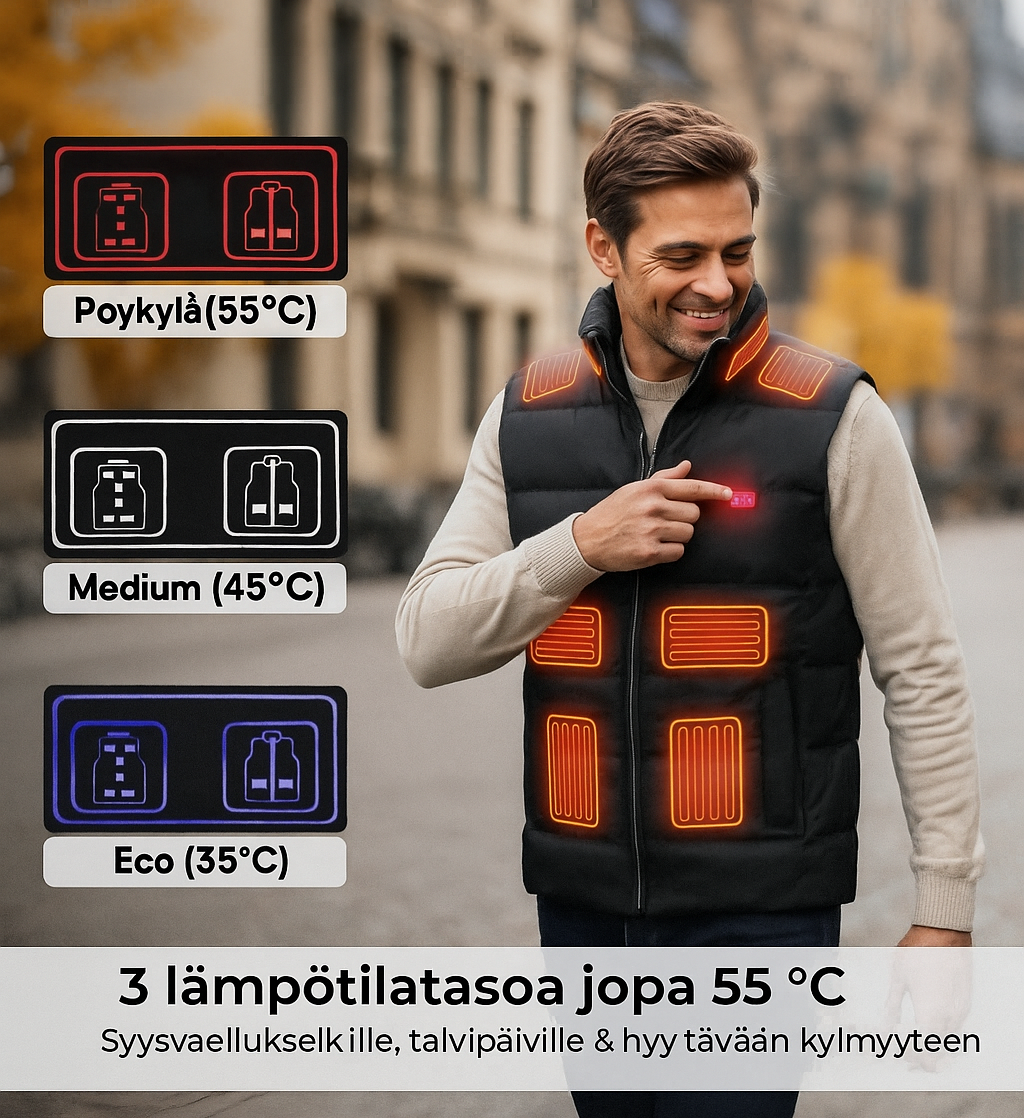 Ladattava lämmitettävä liivi (USB-liitännällä)