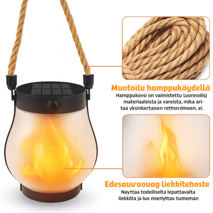 Aurinkokäyttöinen lyhty tanssivalla liekkiefektillä