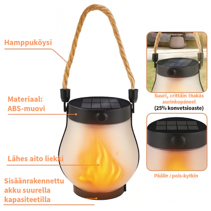 Aurinkokäyttöinen lyhty tanssivalla liekkiefektillä