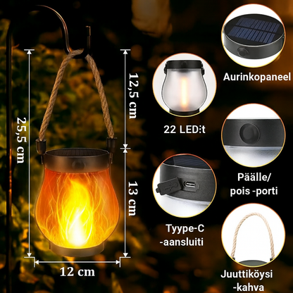 Aurinkokäyttöinen lyhty tanssivalla liekkiefektillä