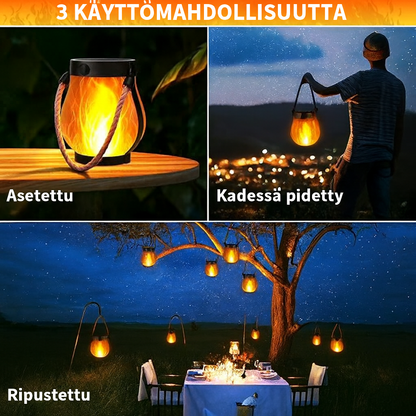 Aurinkokäyttöinen lyhty tanssivalla liekkiefektillä