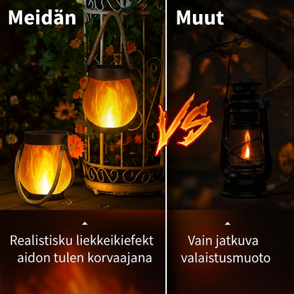 Aurinkokäyttöinen lyhty tanssivalla liekkiefektillä