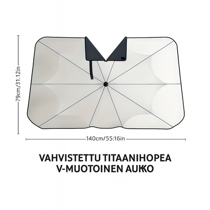 Taitettava tuulilasin aurinkosuoja – sateenvarjomainen muotoilu kuumuutta ja UV-säteitä vastaan