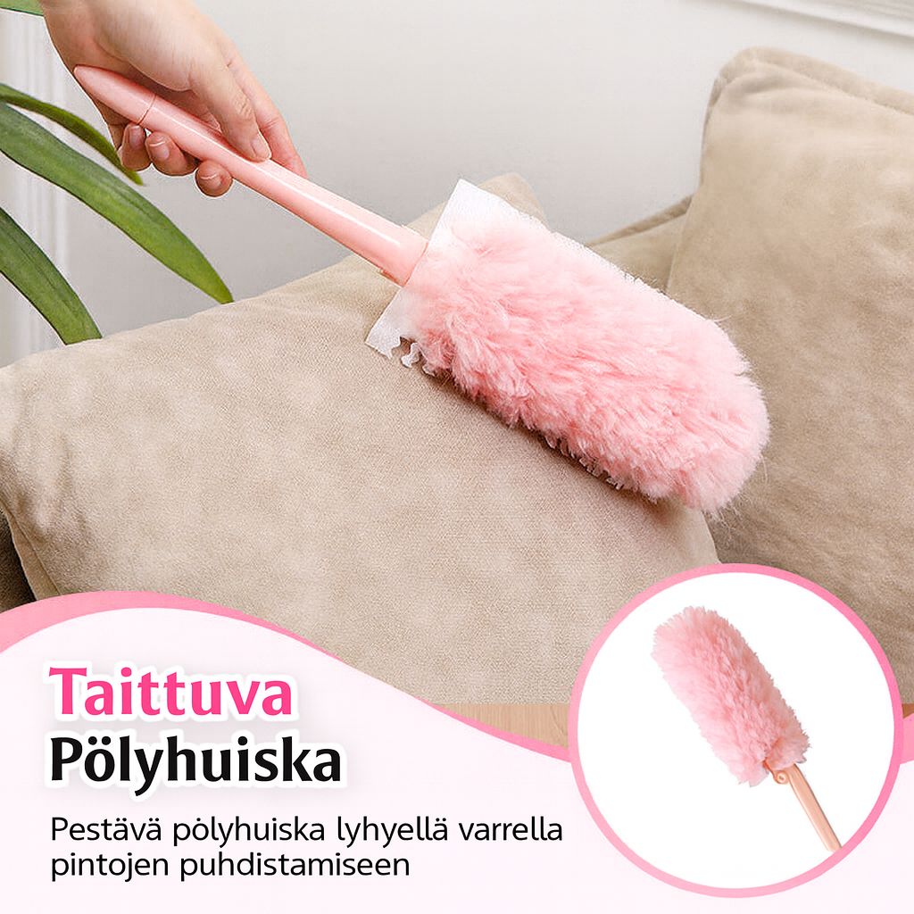 Taitettava ja pestävä pölyhuiska pintojen puhdistukseen