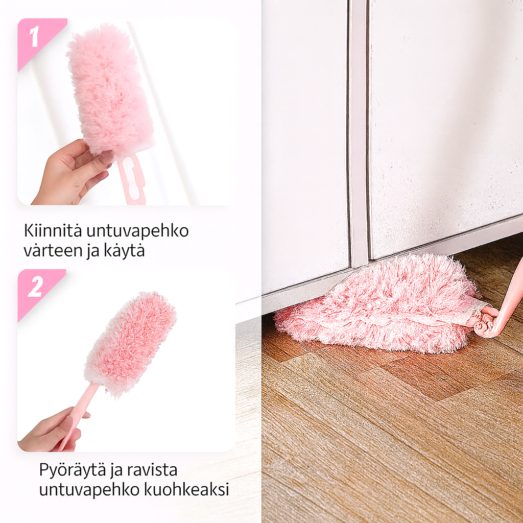 Taitettava ja pestävä pölyhuiska pintojen puhdistukseen