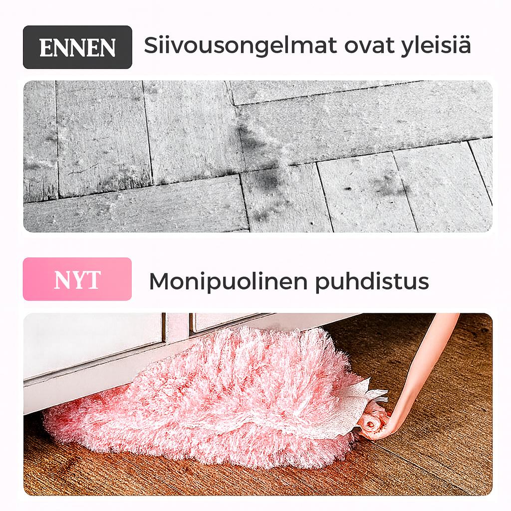 Taitettava ja pestävä pölyhuiska pintojen puhdistukseen