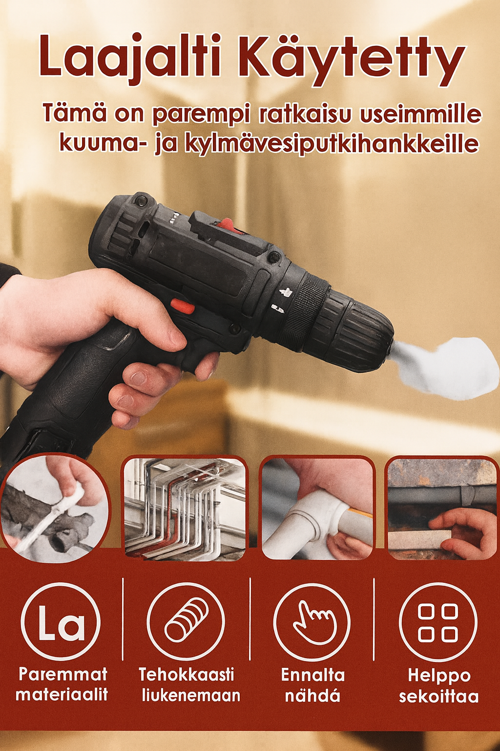 Sisä- ja ulkokierretappi PVC-putkille