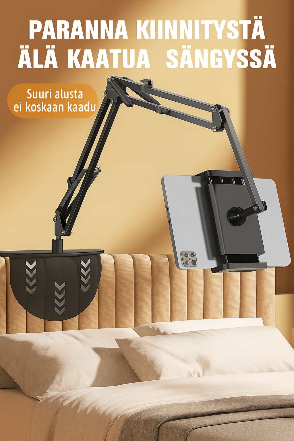 Piilotettu sänkyteline – Säädettävä pidike puhelimelle ja tabletille