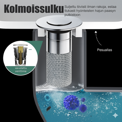 2-in-1 pesualtaan tulppa ja hiussihti