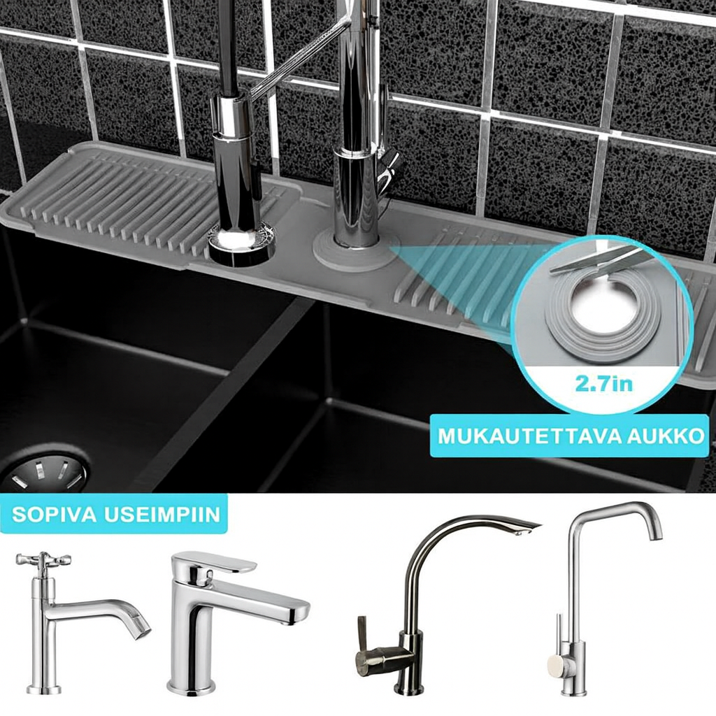 Taitettava roiskesuoja hanalle – Pitää työtason kuivana