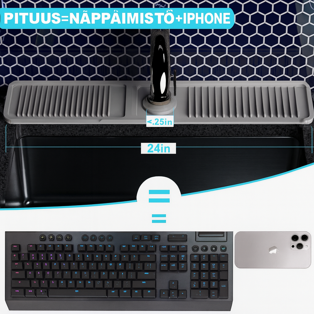 Taitettava roiskesuoja hanalle – Pitää työtason kuivana