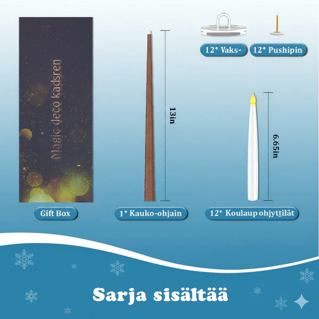 12 kelluvaa LED-kynttilää taikasauva-kaukosäätimellä – Liekitön ripustettava koristus jouluun ja Halloweeniin