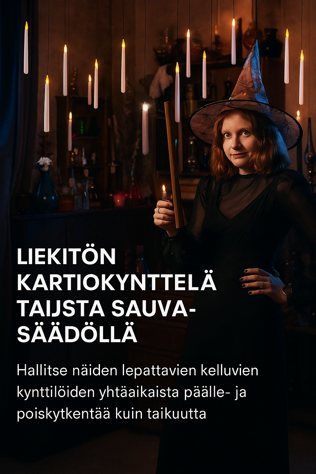 12 kelluvaa LED-kynttilää taikasauva-kaukosäätimellä – Liekitön ripustettava koristus jouluun ja Halloweeniin