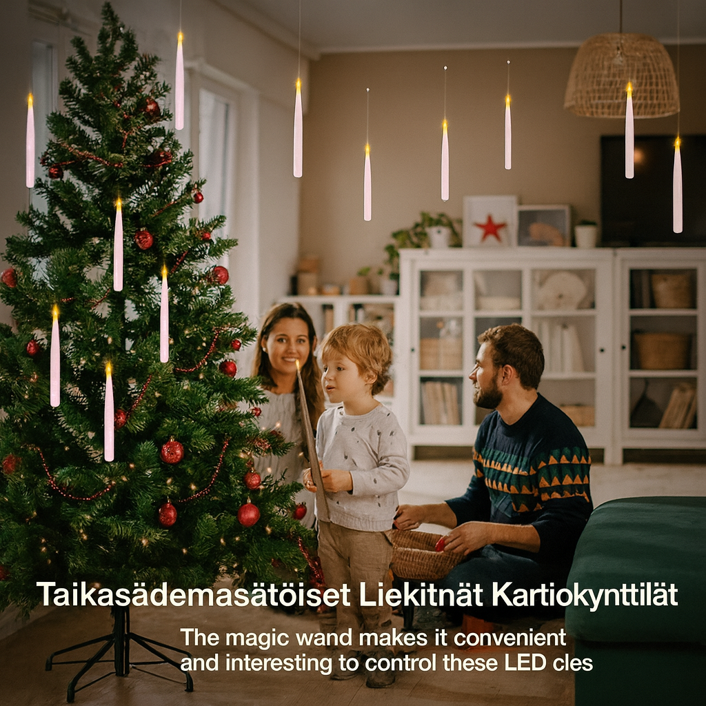 12 kelluvaa LED-kynttilää taikasauva-kaukosäätimellä – Liekitön ripustettava koristus jouluun ja Halloweeniin