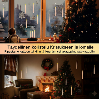 12 kelluvaa LED-kynttilää taikasauva-kaukosäätimellä – Liekitön ripustettava koristus jouluun ja Halloweeniin