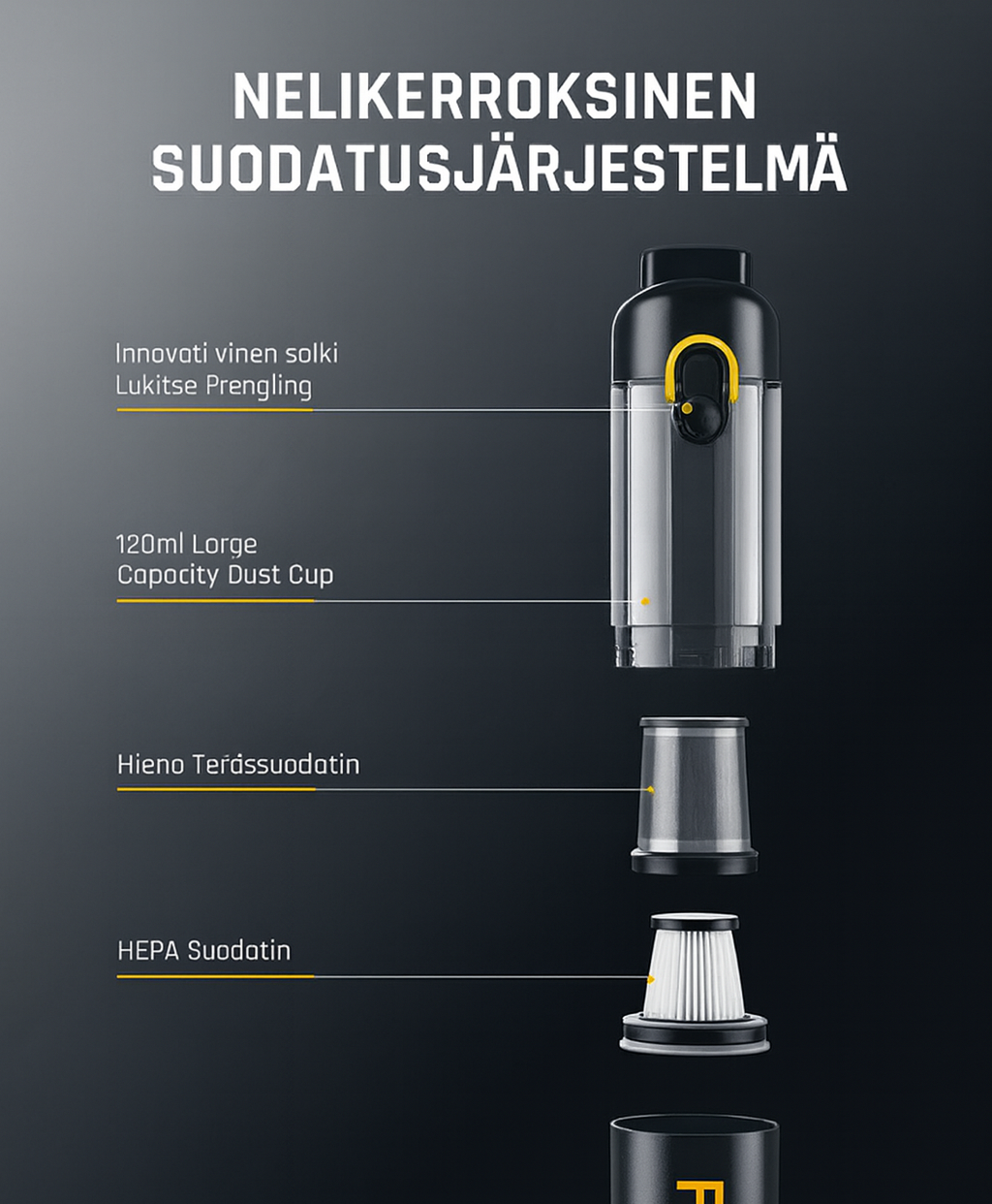 Kannettava mini-imuri 12000 Pa teholla ja pikalatauksella