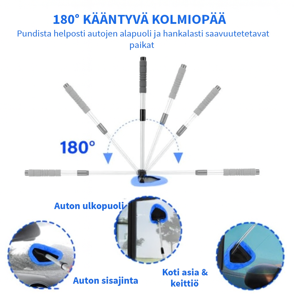 Auton ikkunanpesin – Teleskooppivarsi ja 180° kääntyvä pää