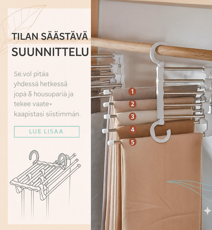 Monikäyttöinen housuteline – Järjestä vaatekaappisi helposti