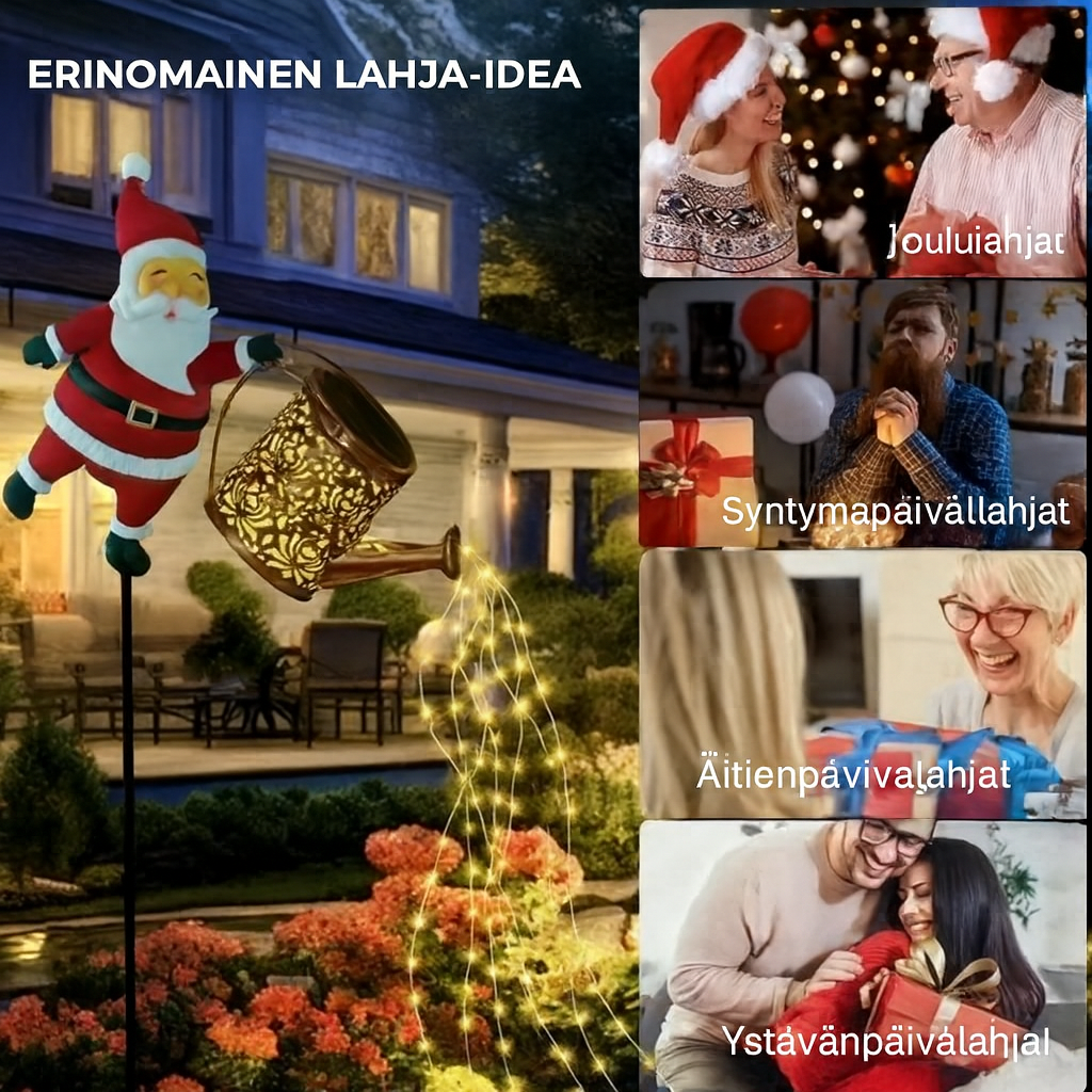 Aurinkokastelukannu-lyhty joulupukki-designilla