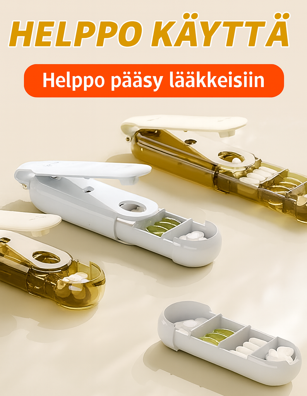 2-in-1 kannettava pillerimurskain ja kerroksellinen pillerirasia