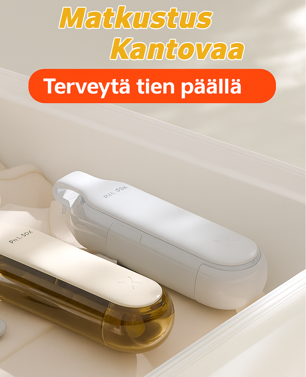 2-in-1 kannettava pillerimurskain ja kerroksellinen pillerirasia