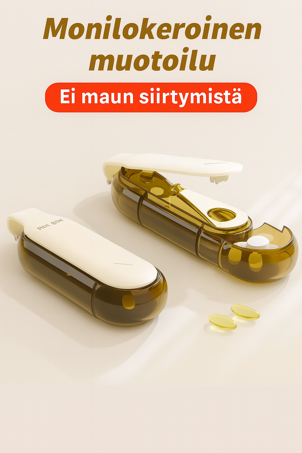 2-in-1 kannettava pillerimurskain ja kerroksellinen pillerirasia