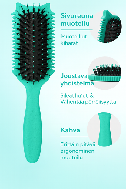 Paranneltu kiharoita muotoileva kampa – kimmoisille ja pörröttömille kiharoille