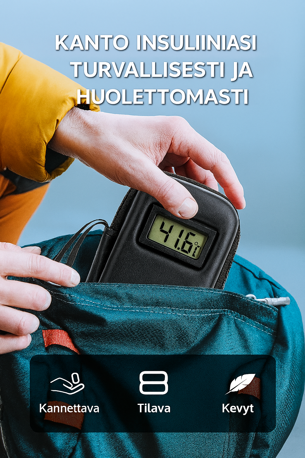 Insuliinikylmälaukku lämpötilanäytöllä