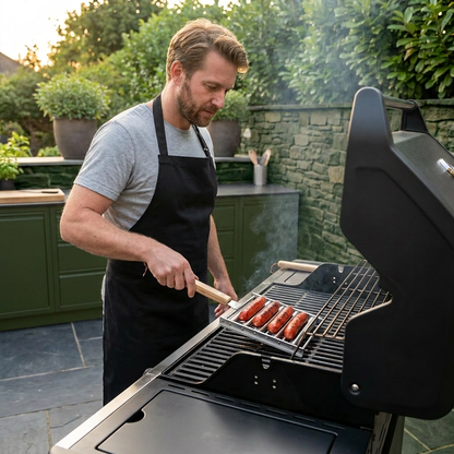 Roestvrijstalen worstroller voor op de grill — Met houten handvat