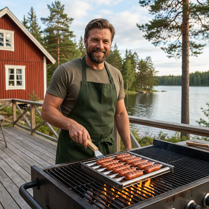 Roestvrijstalen worstroller voor op de grill — Met houten handvat