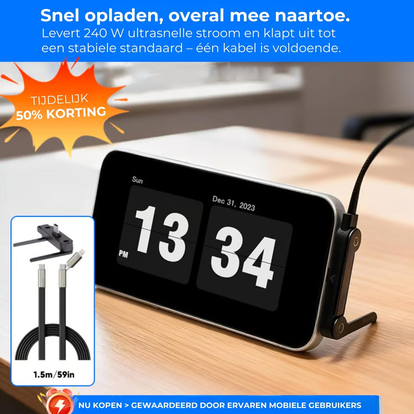 Extreem Krachtige 240W USB-C Kabel - 360° Roterende Kop
