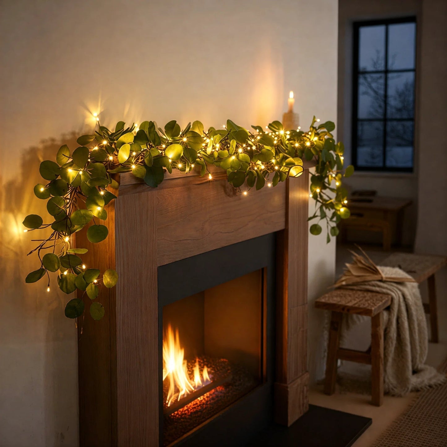 Tunnelmallinen oliivipuunoksavalosarja (langaton)