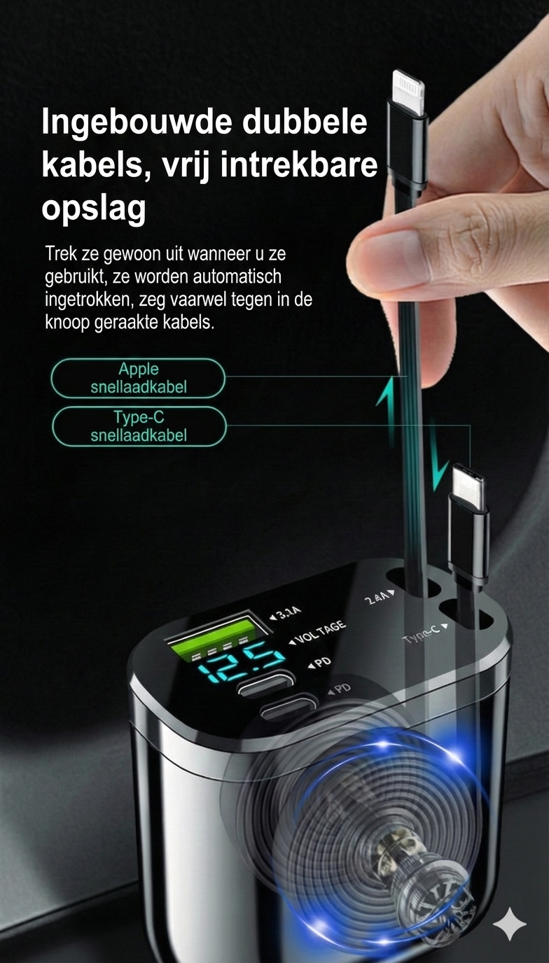 5-in-1 Autolader Voor & Achterbank - Met Verlengsnoer