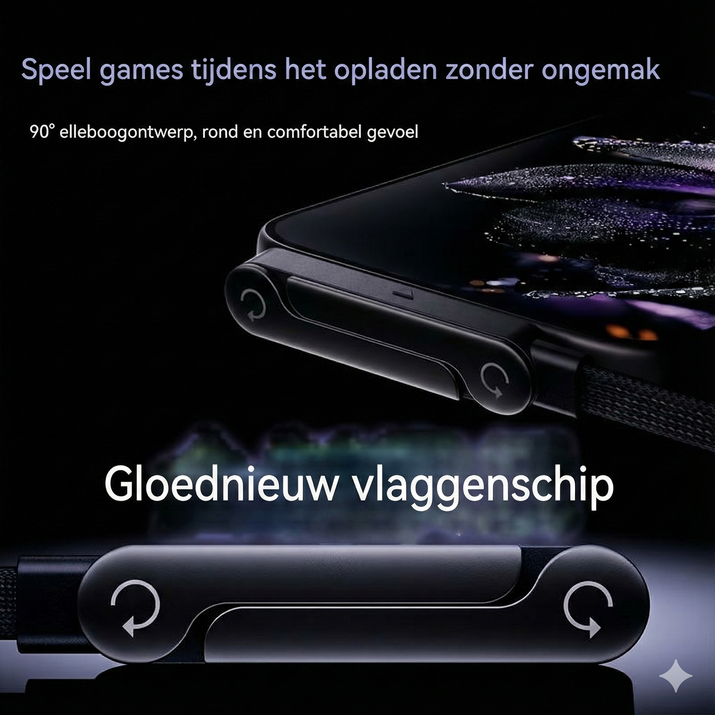 2-in-1 Type-C Oplaadkabel met Onzichtbare Standaard - 240W Supersnel Laden