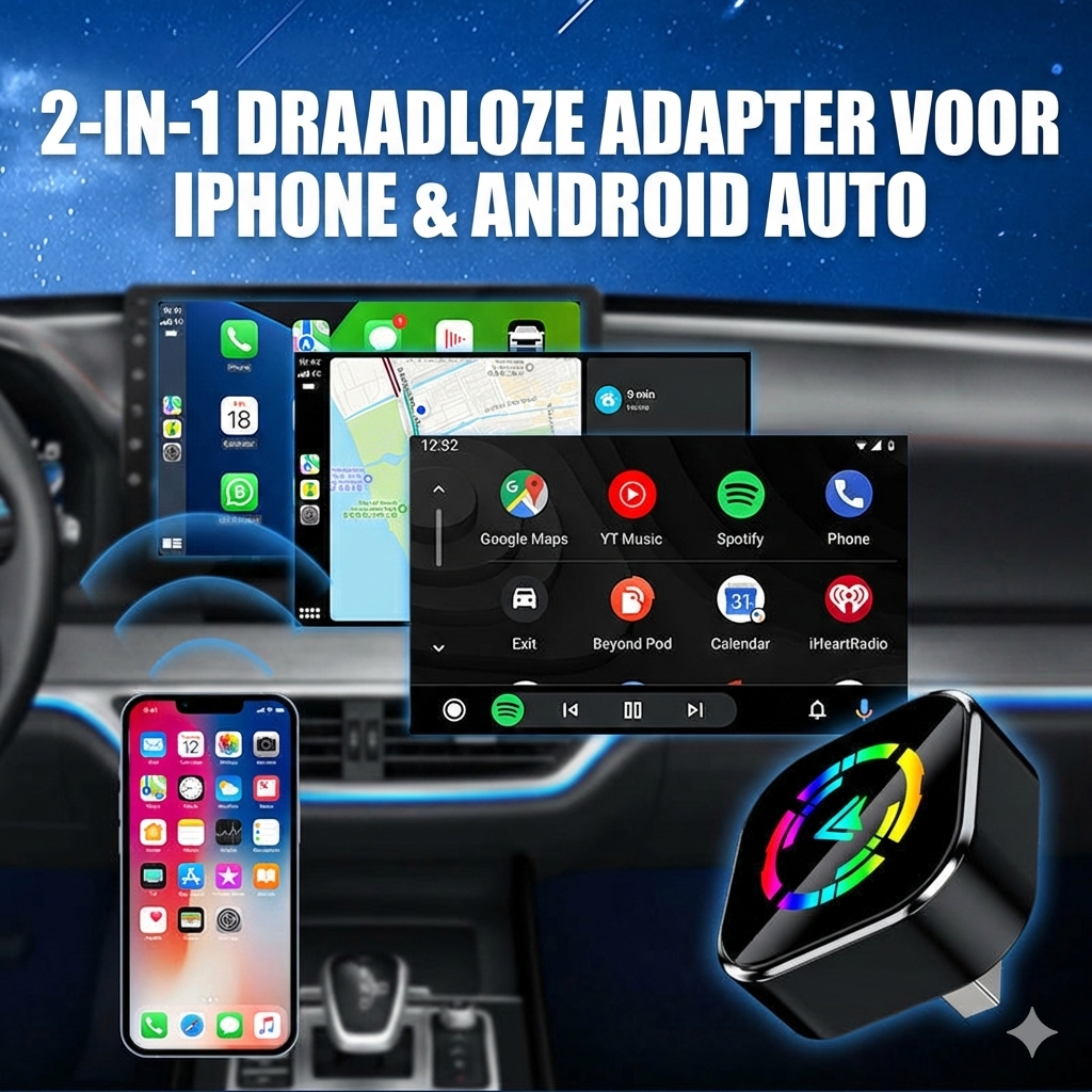 2-in-1 Draadloze Adapter voor iPhone & Android Auto