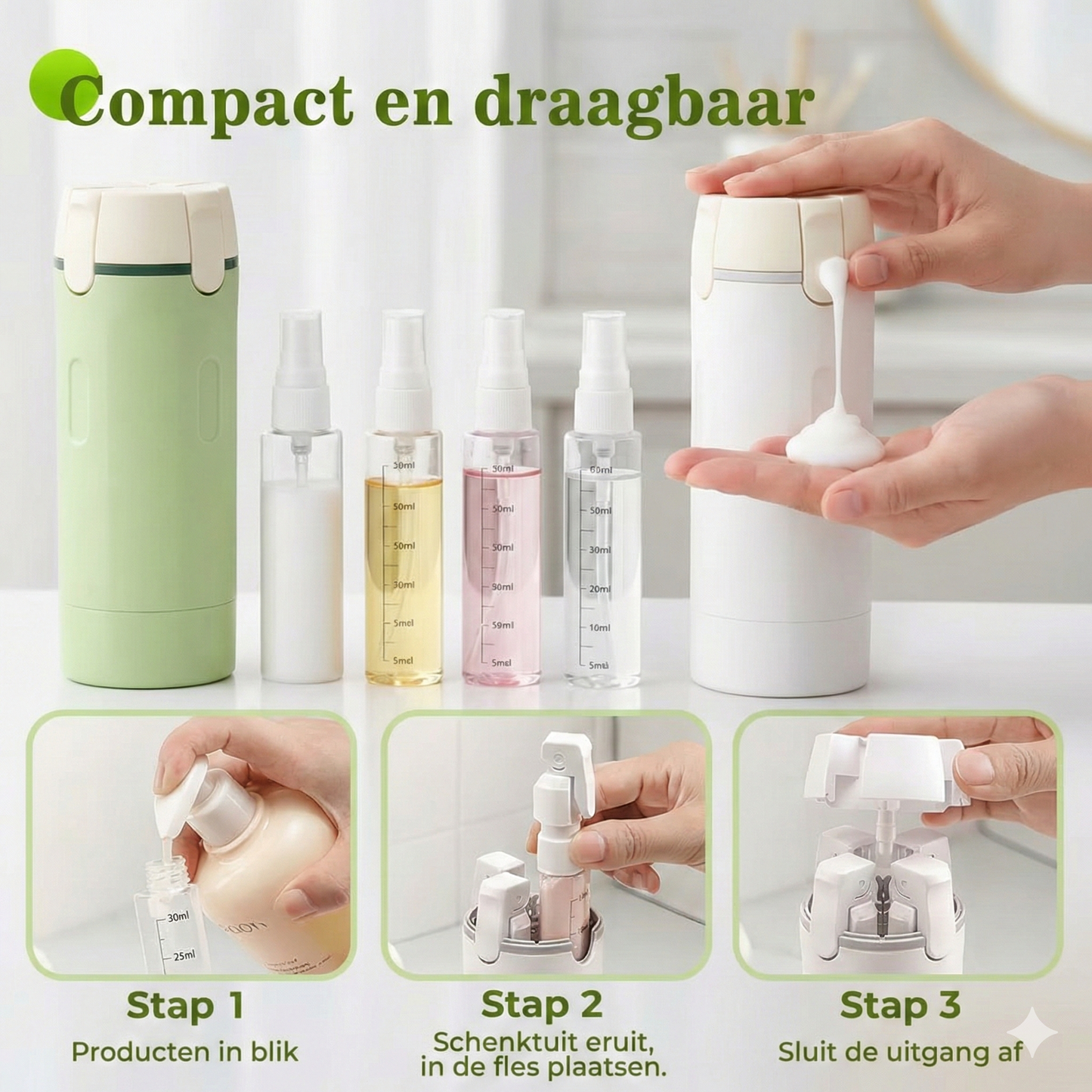 4-in-1 Reisflesjes Set voor Handbagage - Lekvrije Siliconen Reisflessen