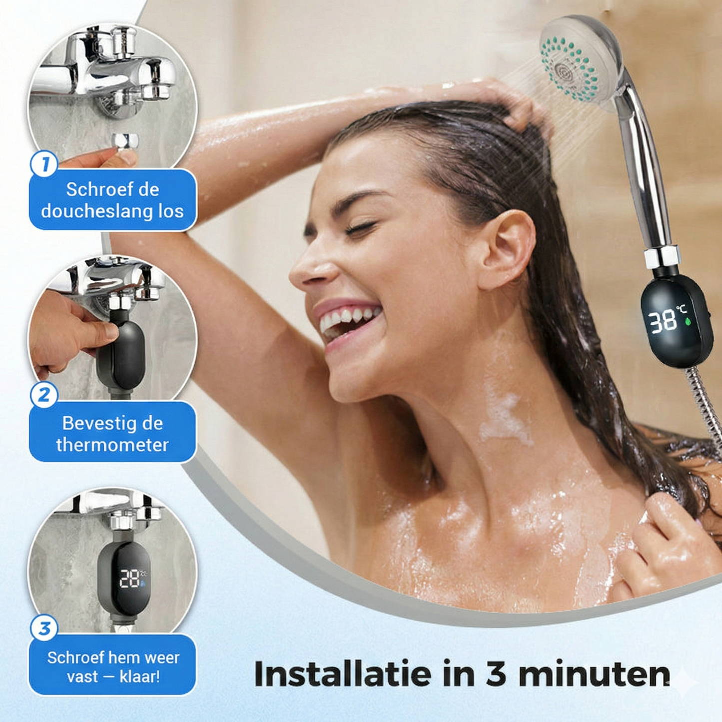 Digitale Douchethermometer - LED Waterthermometer Zonder Batterijen (Veilig voor Baby & Kind)