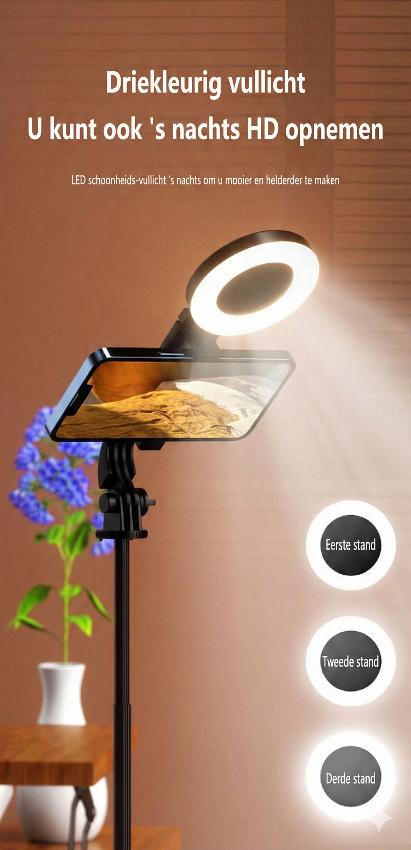 6-in-1 Selfiestick Statief met Licht - Bluetooth Tripod met Afstandsbediening (Voor iPhone & Android).