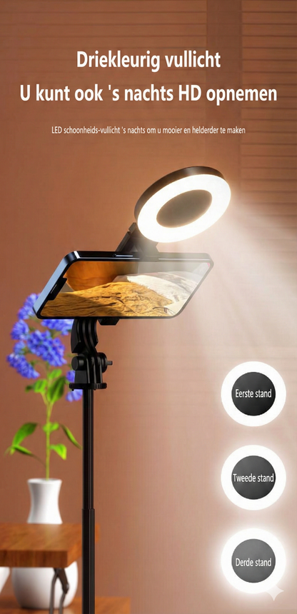 6-in-1 Selfiestick Statief met Licht - Bluetooth Tripod met Afstandsbediening (Voor iPhone & Android).