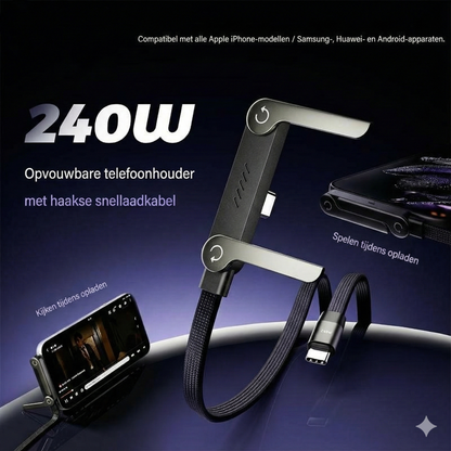2-in-1 Type-C Oplaadkabel met Onzichtbare Standaard - 240W Supersnel Laden