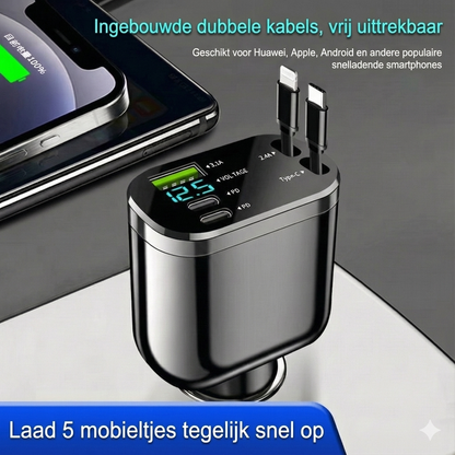 5-in-1 Autolader Voor & Achterbank - Met Verlengsnoer