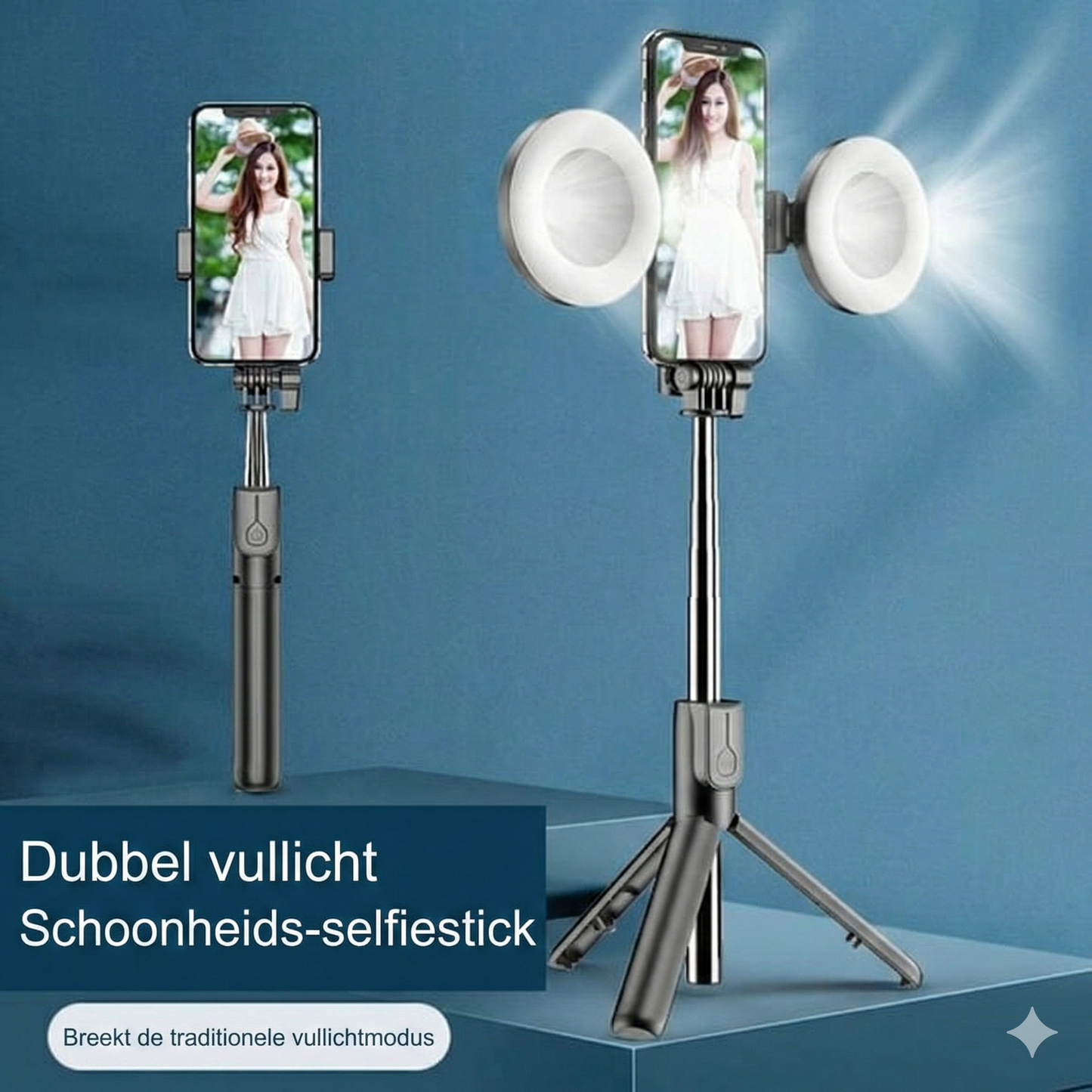 6-in-1 Selfiestick Statief met Licht - Bluetooth Tripod met Afstandsbediening (Voor iPhone & Android).