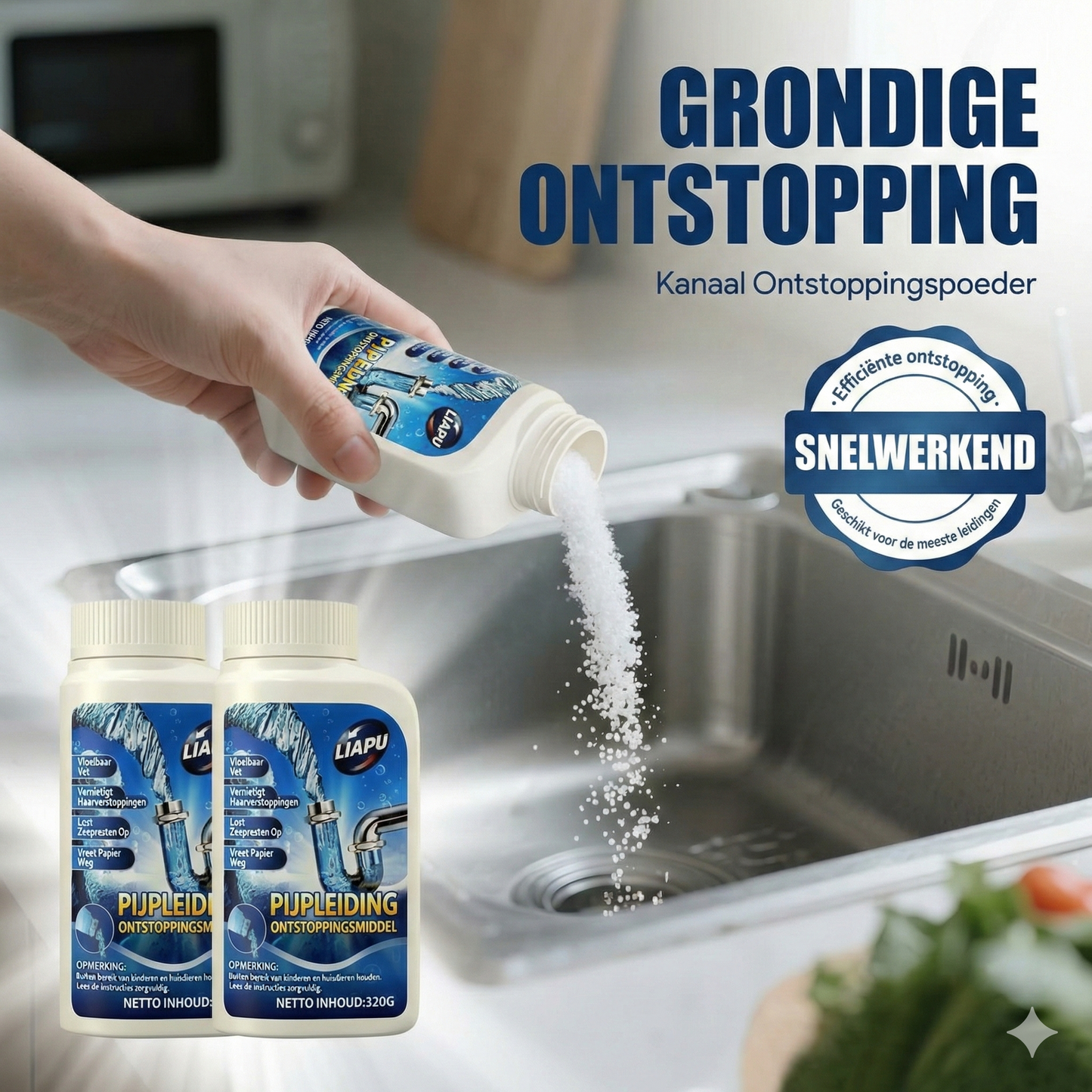 Krachtige Afvoerontstopper - Vloeibaar Ontstoppingsmiddel voor Keuken, Douche & Toilet (Lost Haren & Vet op)