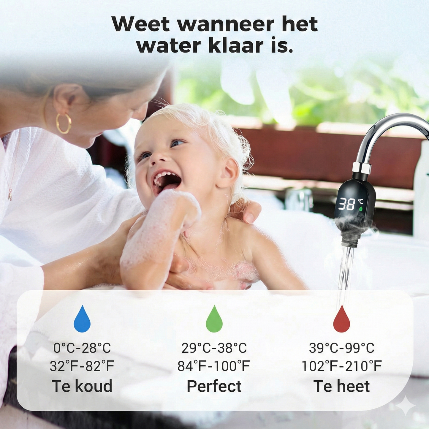 Digitale Douchethermometer - LED Waterthermometer Zonder Batterijen (Veilig voor Baby & Kind)